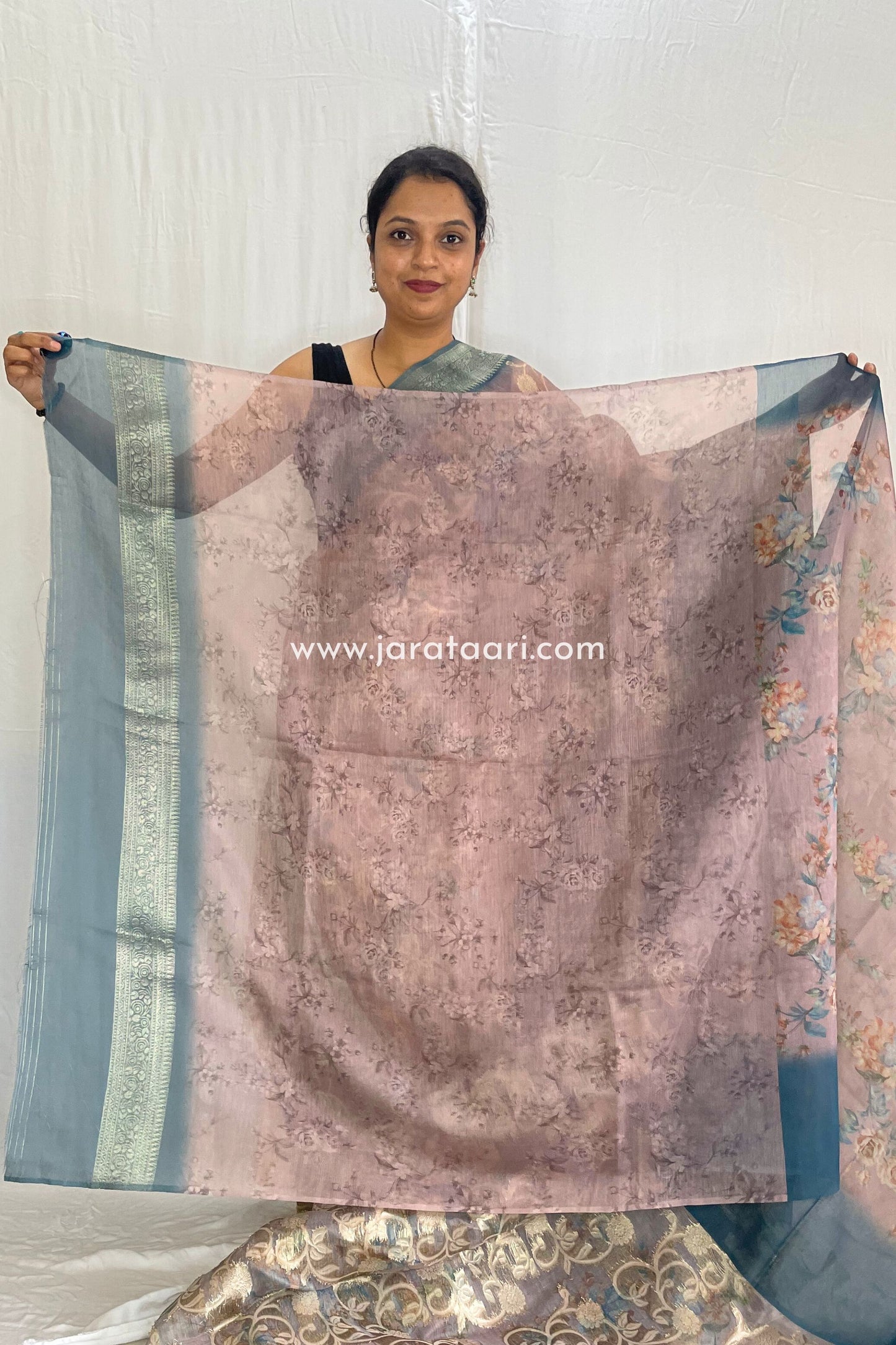 Beige Pink Teal Navya Saree