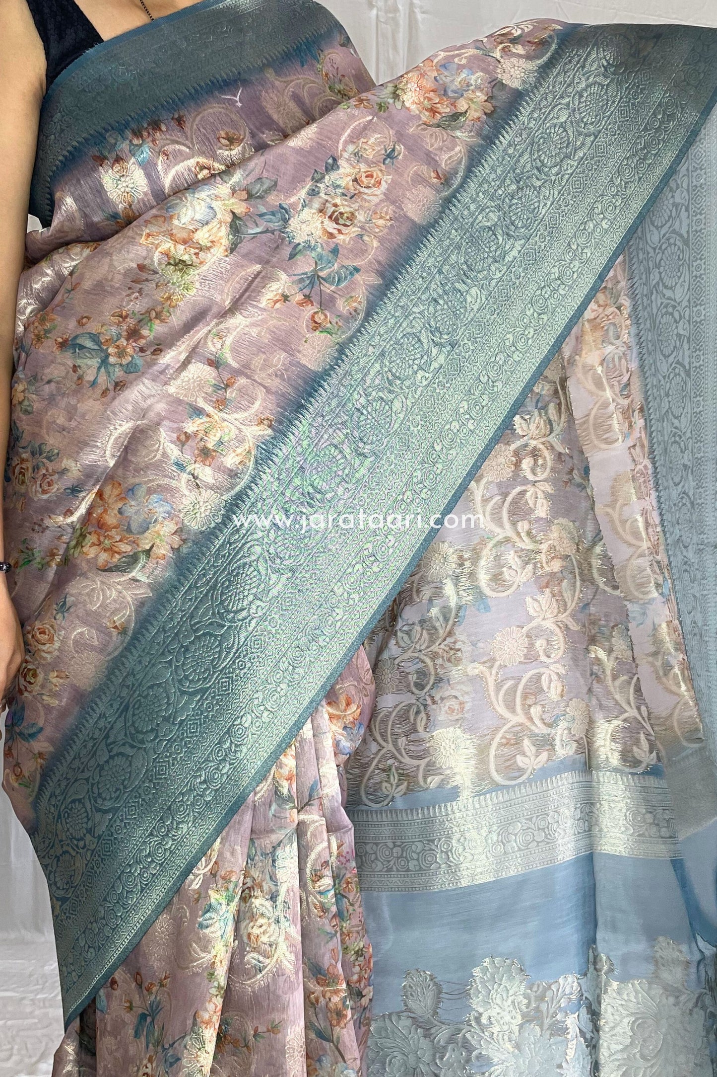 Beige Pink Teal Navya Saree