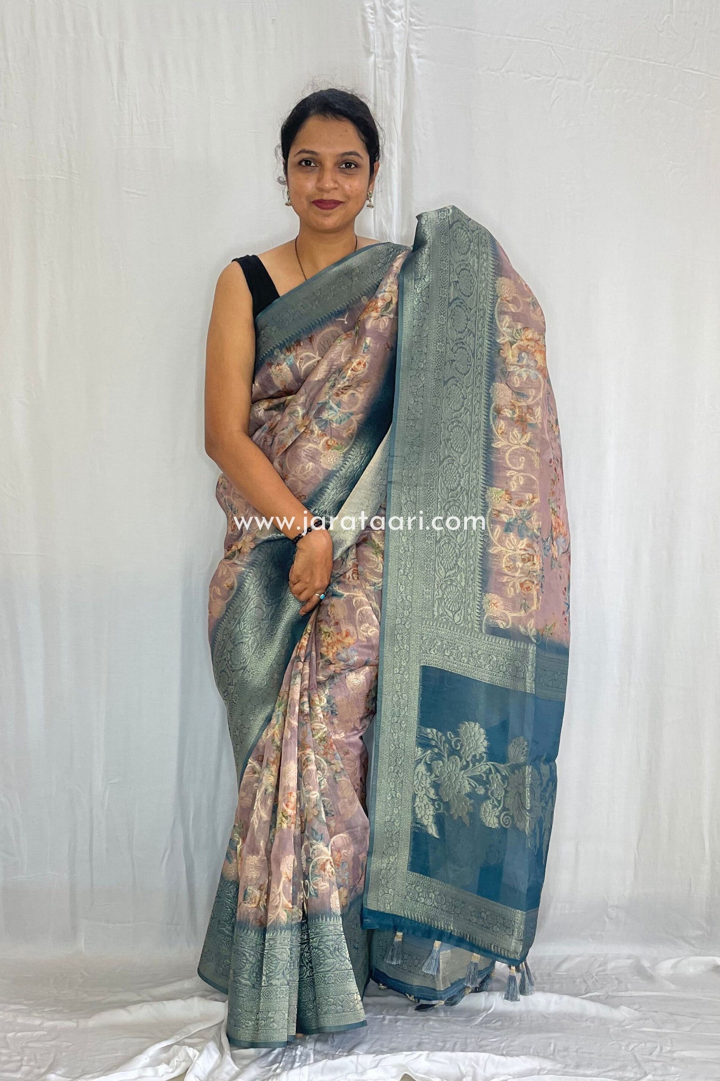 Beige Pink Teal Navya Saree