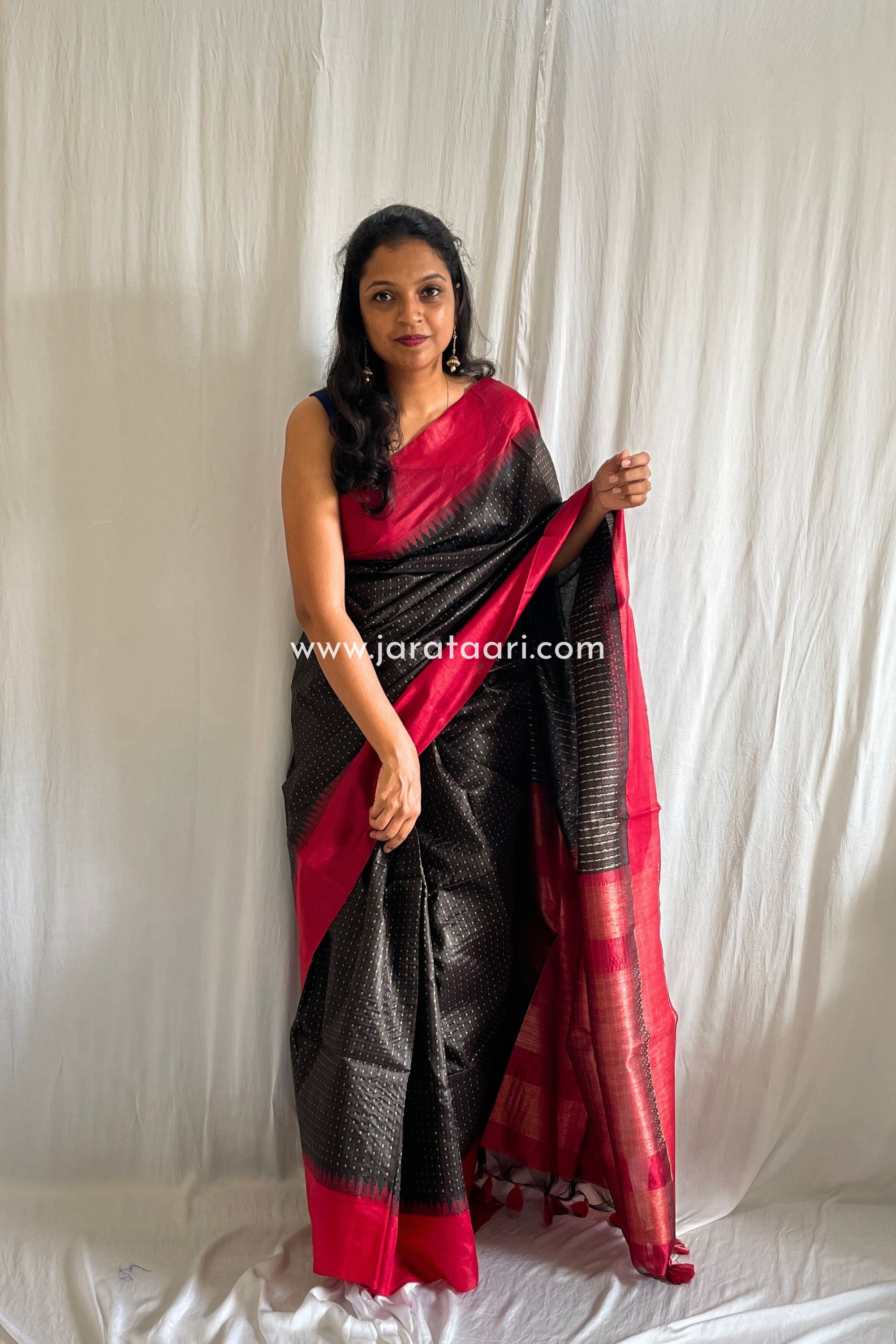 Black woven paithani silk saree with blouse - Samvegi Creation - 4051539