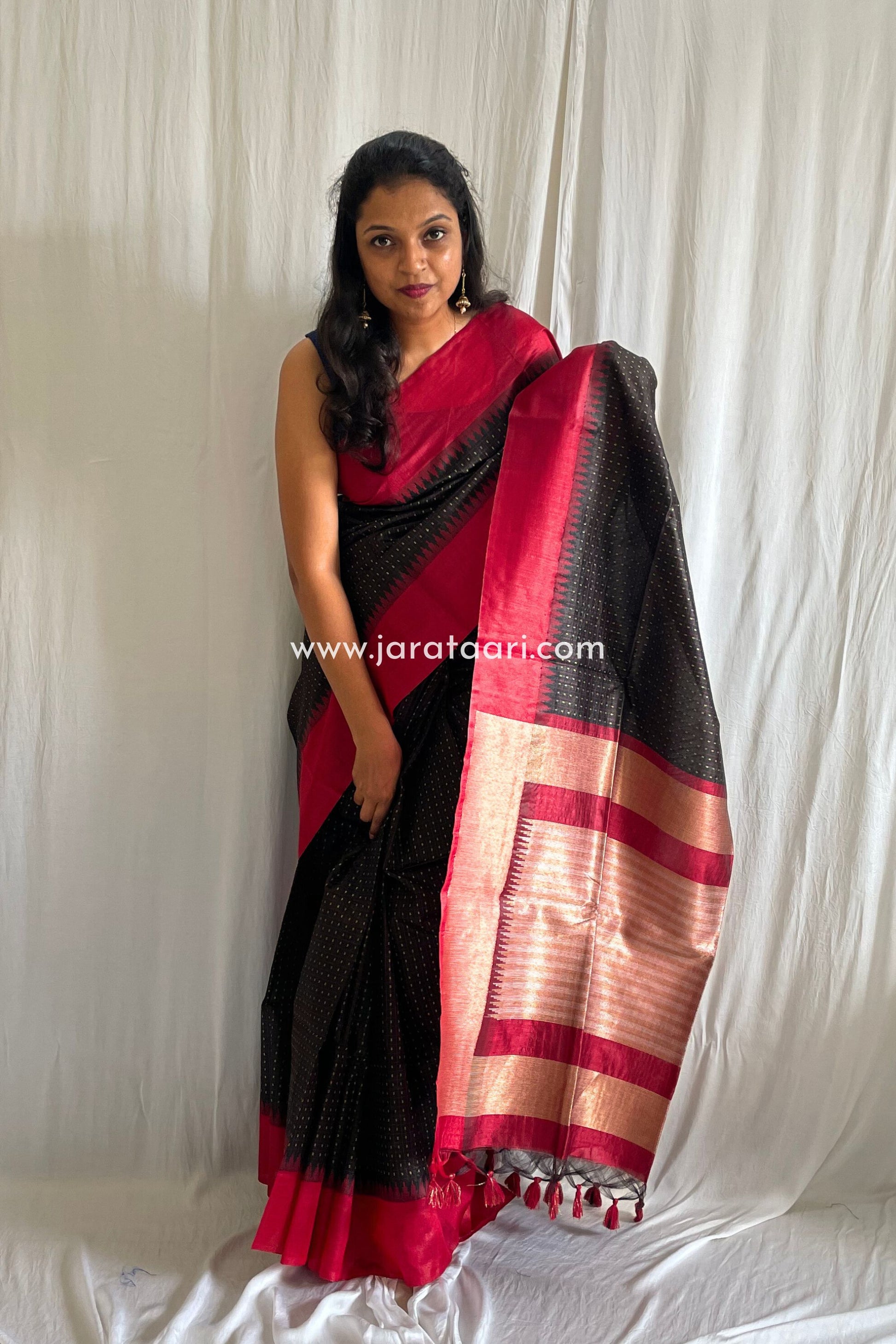 Black Red Silk Saree - Sangini | Jarataari