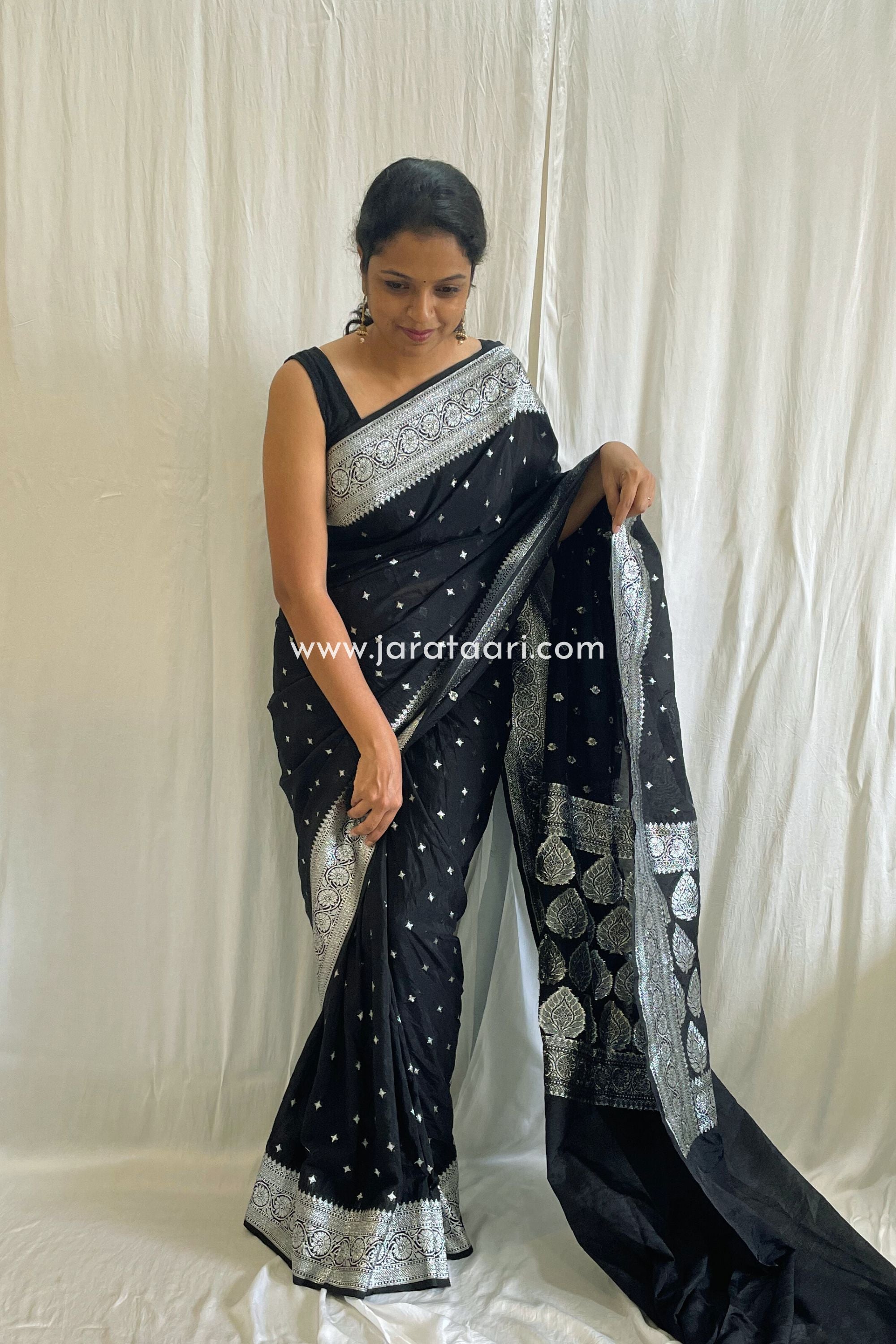 Black Fulia Cotton Silver Stripes Saree - On Order