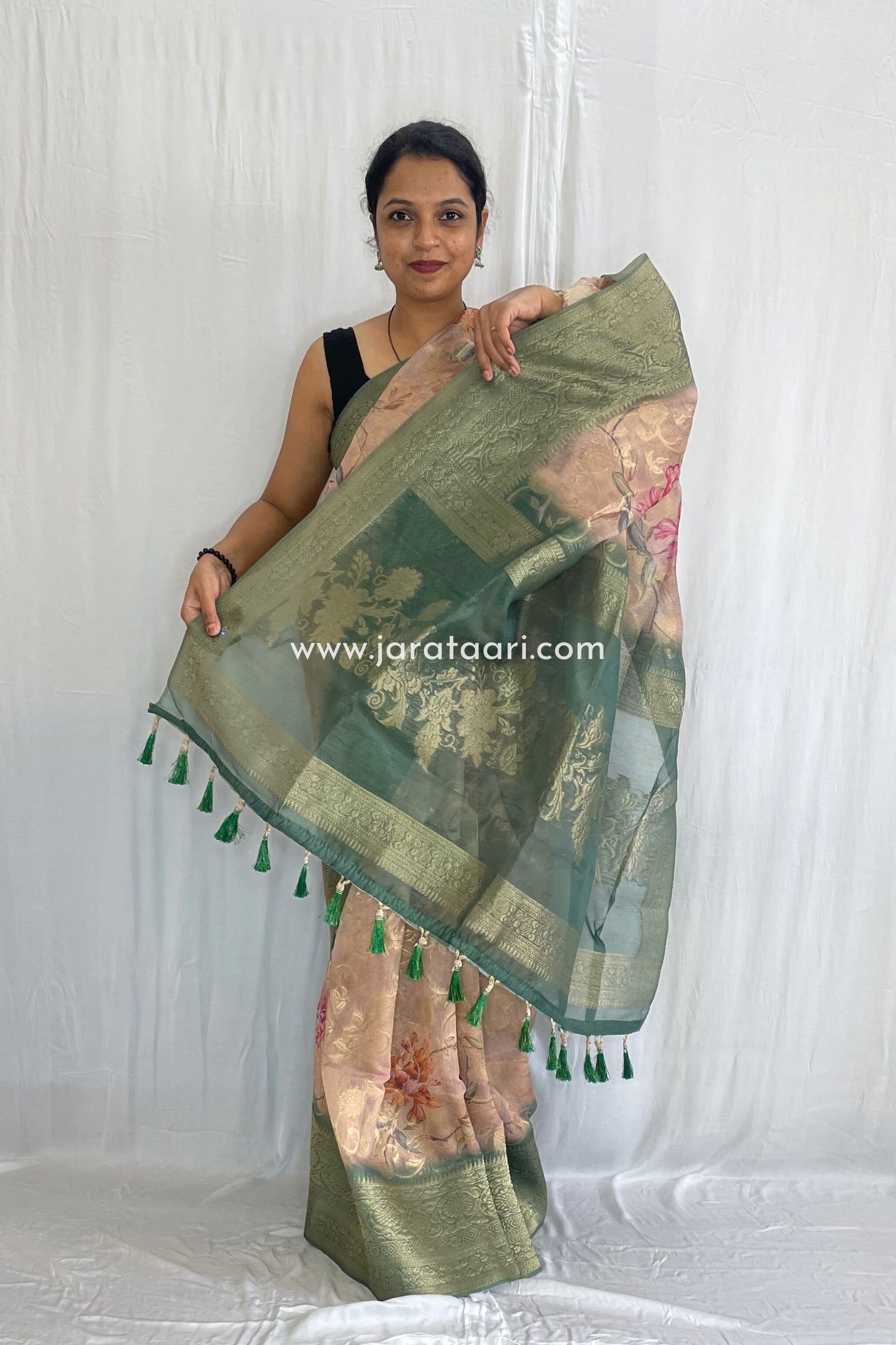 Beige Green Navya Saree