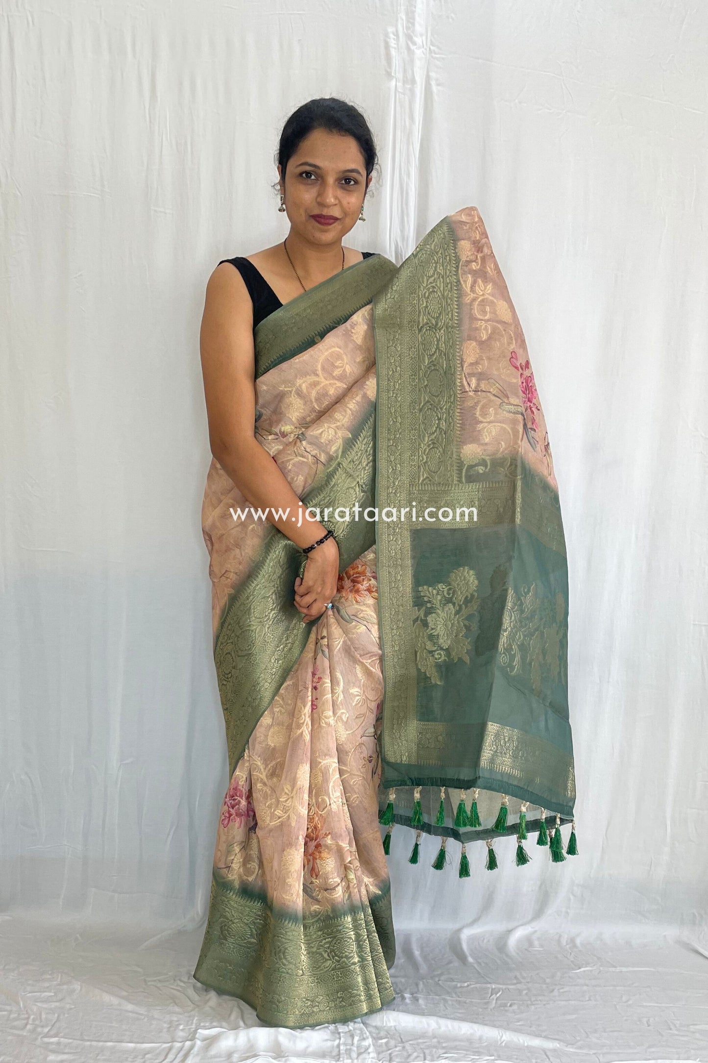 Beige Green Navya Saree