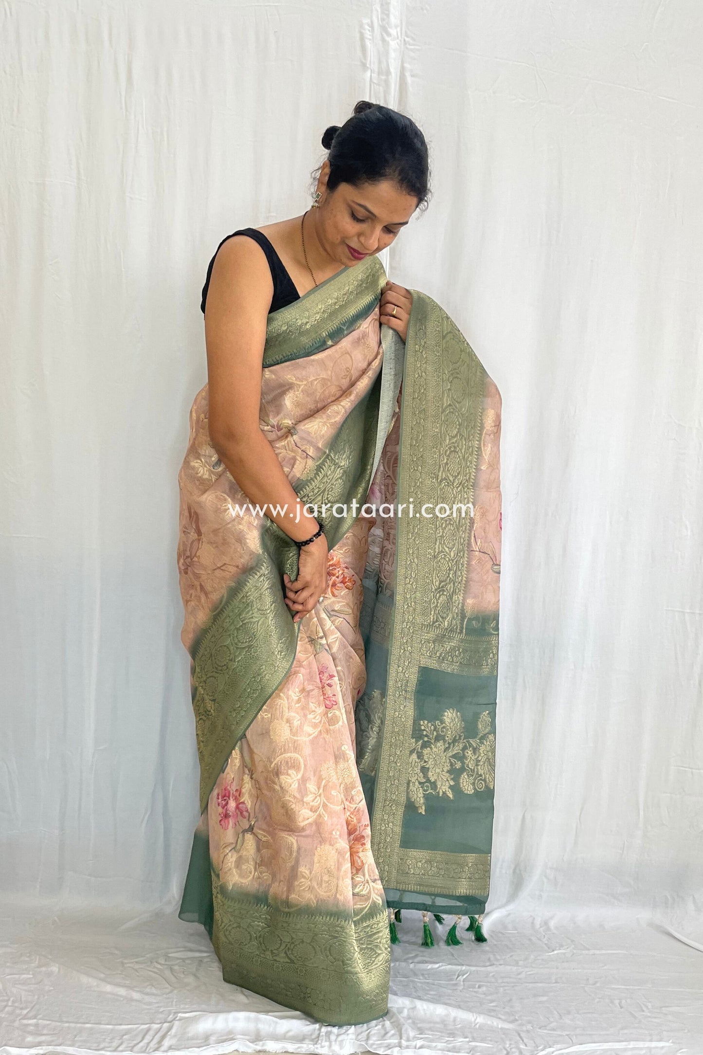 Beige Green Navya Saree