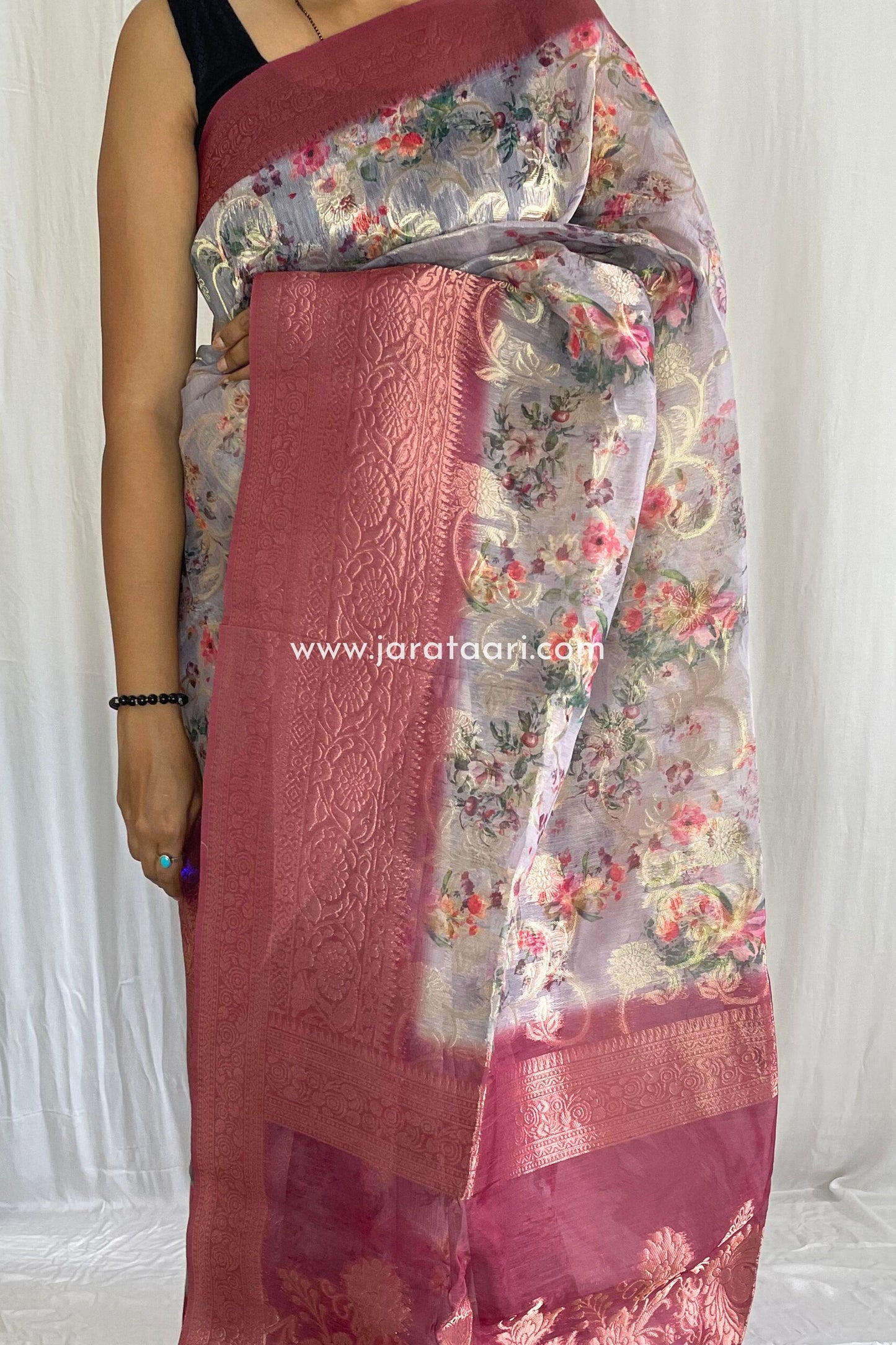 Gray Garnet Pink Navya Saree