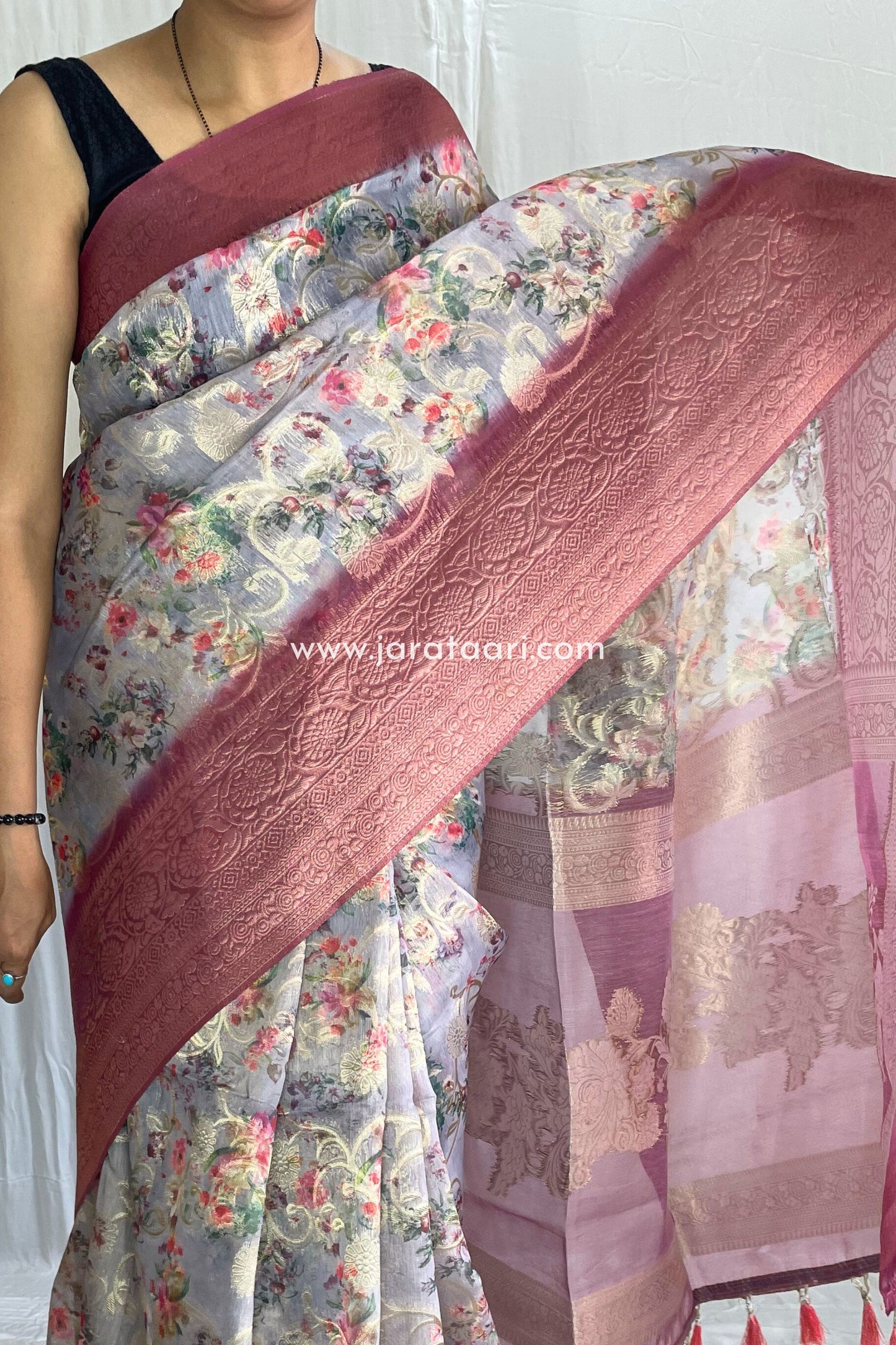 Gray Garnet Pink Navya Saree