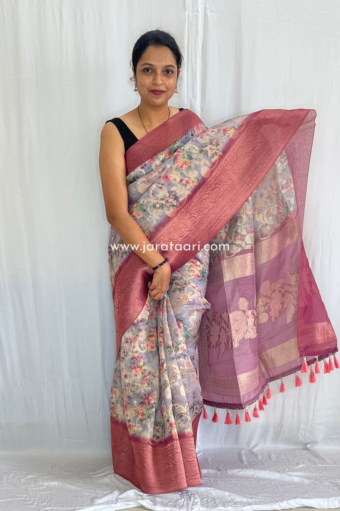 Gray Garnet Pink Navya Saree