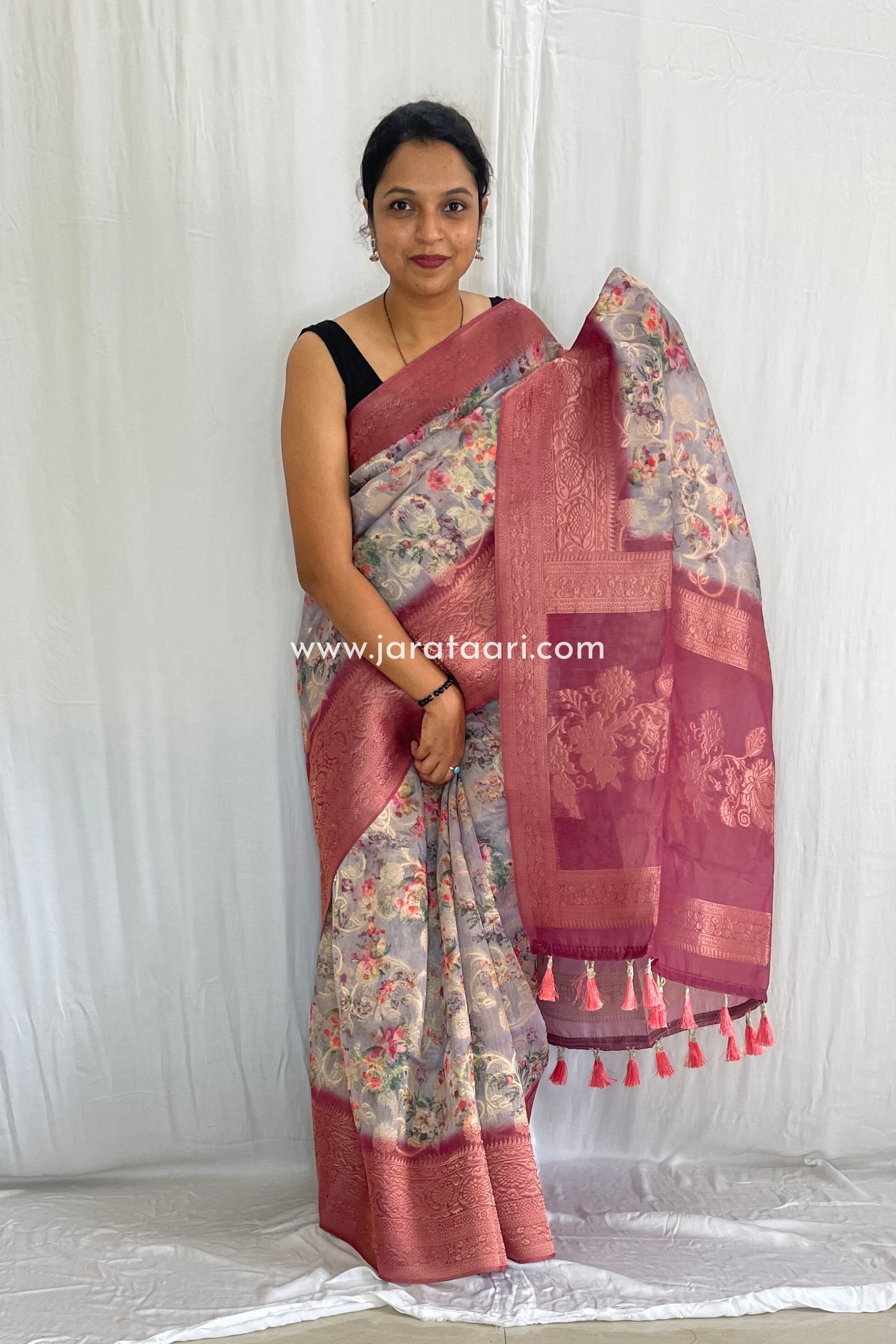 Gray Garnet Pink Navya Saree