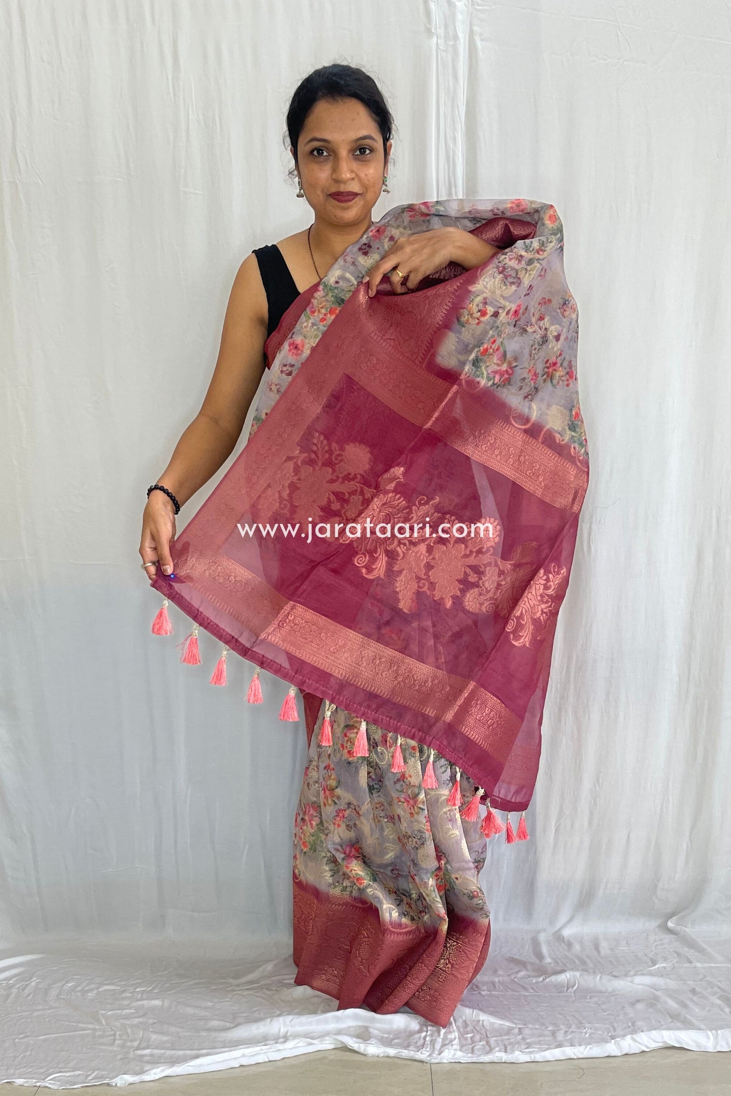 Gray Garnet Pink Navya Saree