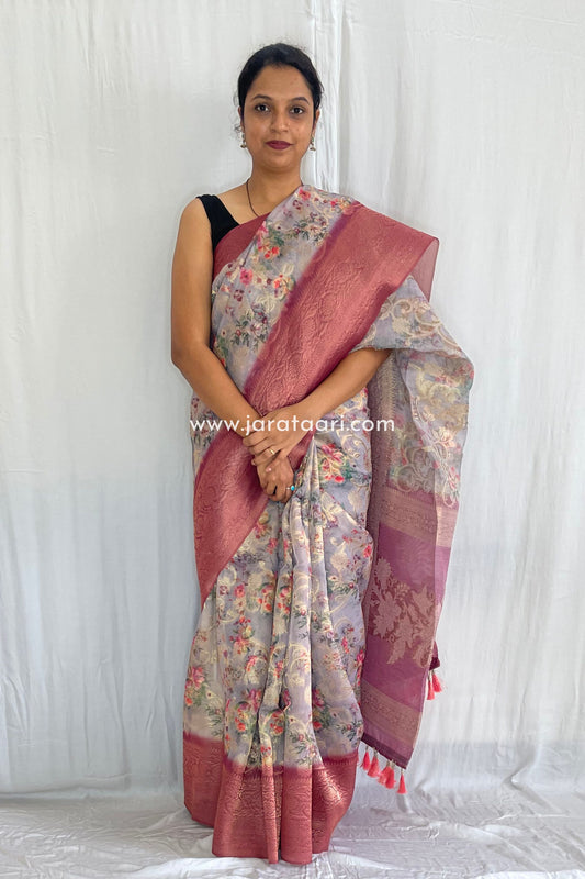 Gray Garnet Pink Navya Saree