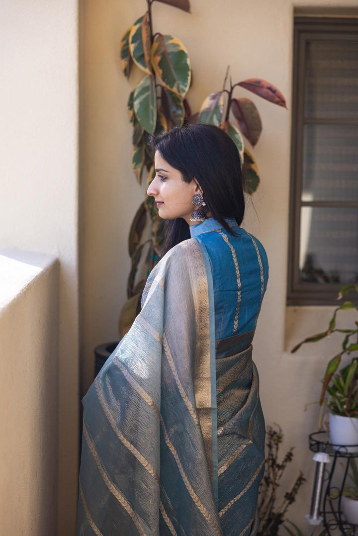 Light Blue Tissue Saree