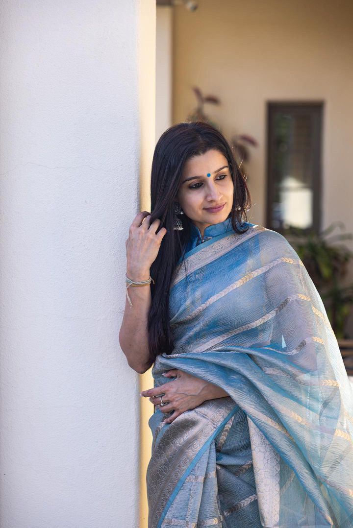 Light Blue Tissue Saree