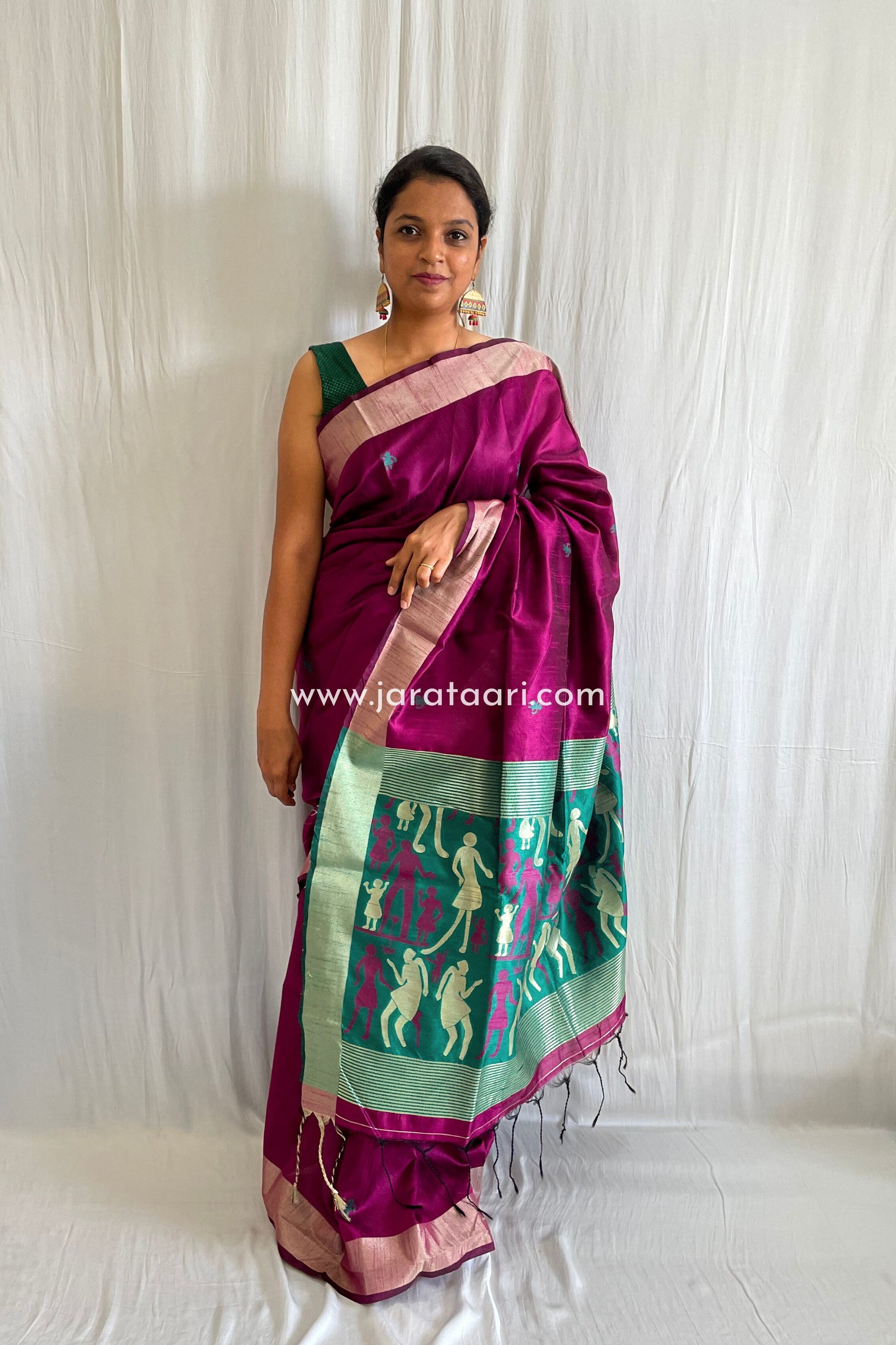 Purple Green Matka Silk Saree - Soha | Jarataari