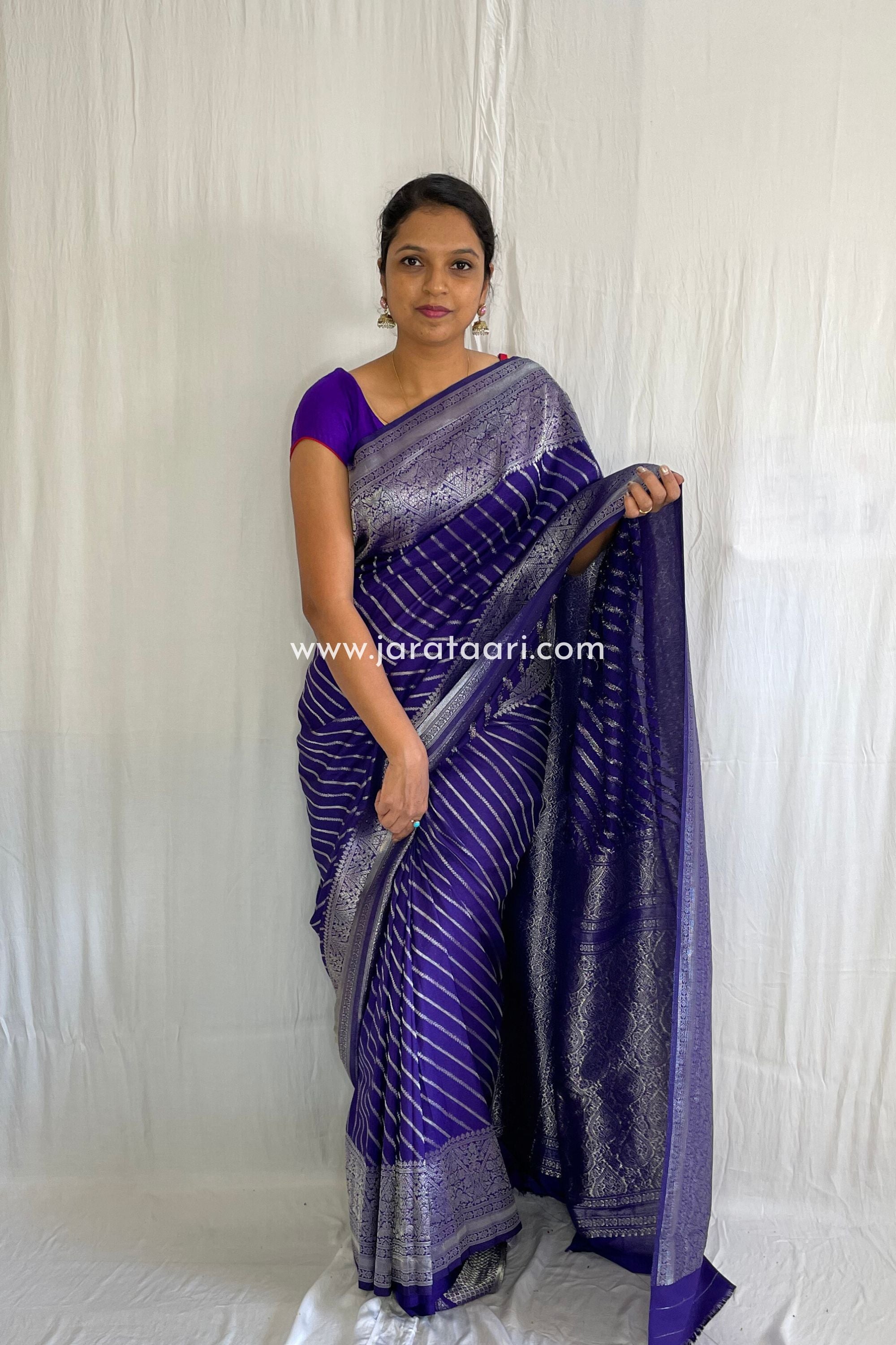 Royal Purple And Black Leaf Pattern Digital Print Organza Satin Saree –  Fabcurate