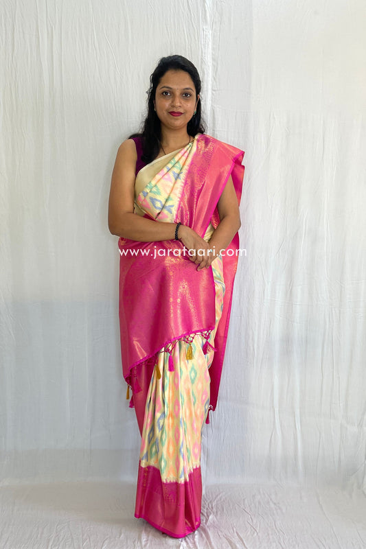 White Pink Ganga Saree