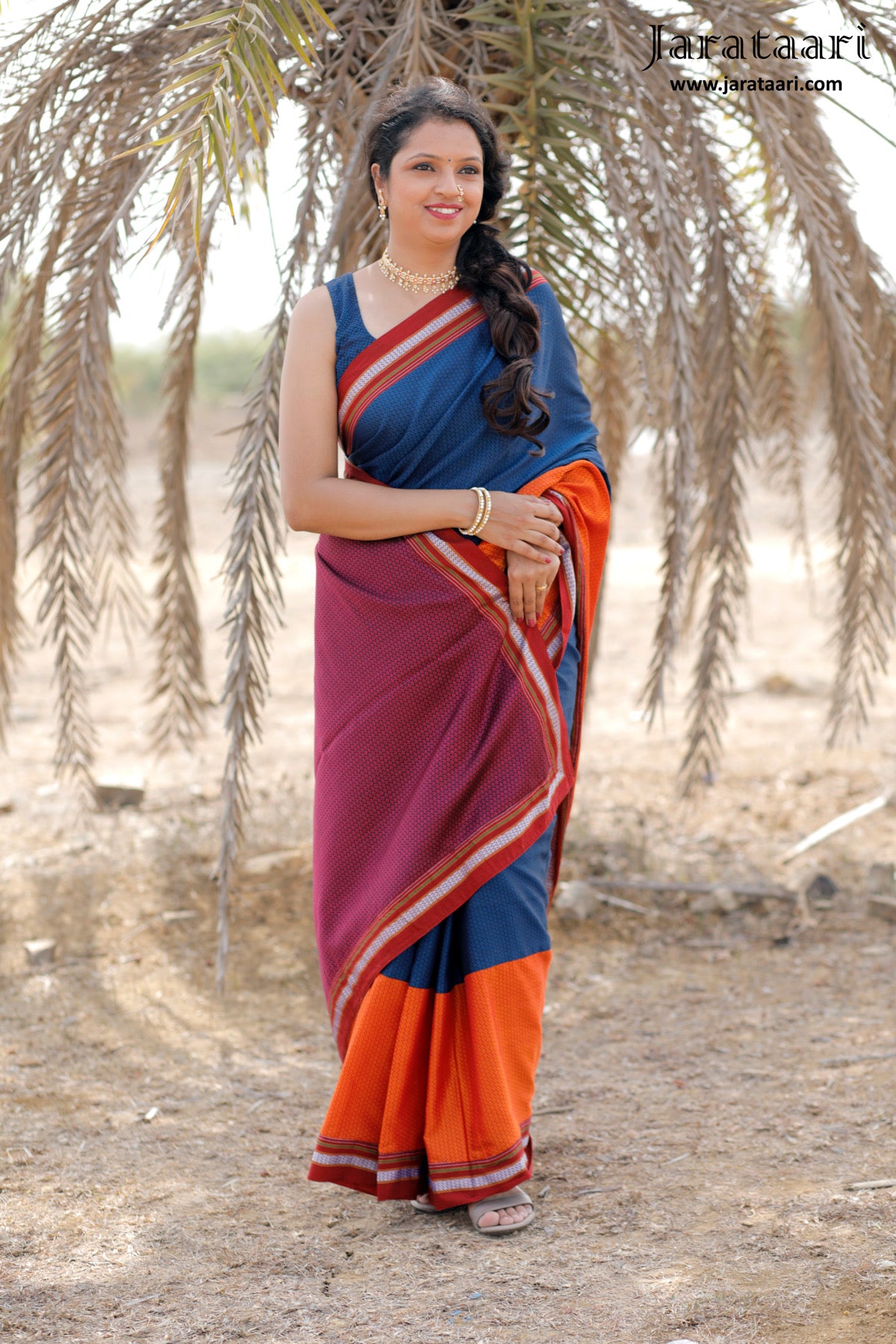 Macaroni Orange and Blue Soft Silk Saree – MySilkLove