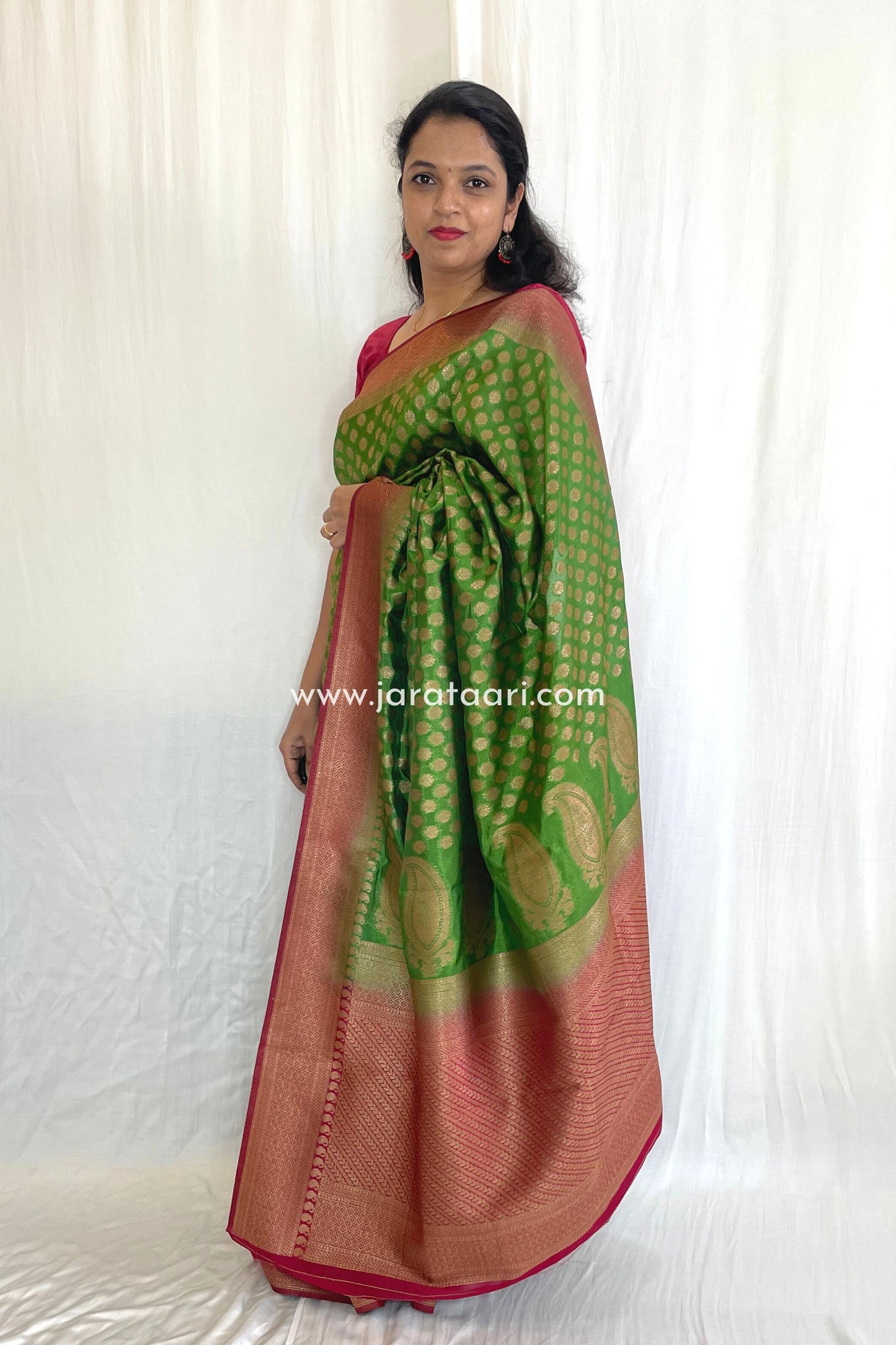 Green Red Radha Saree