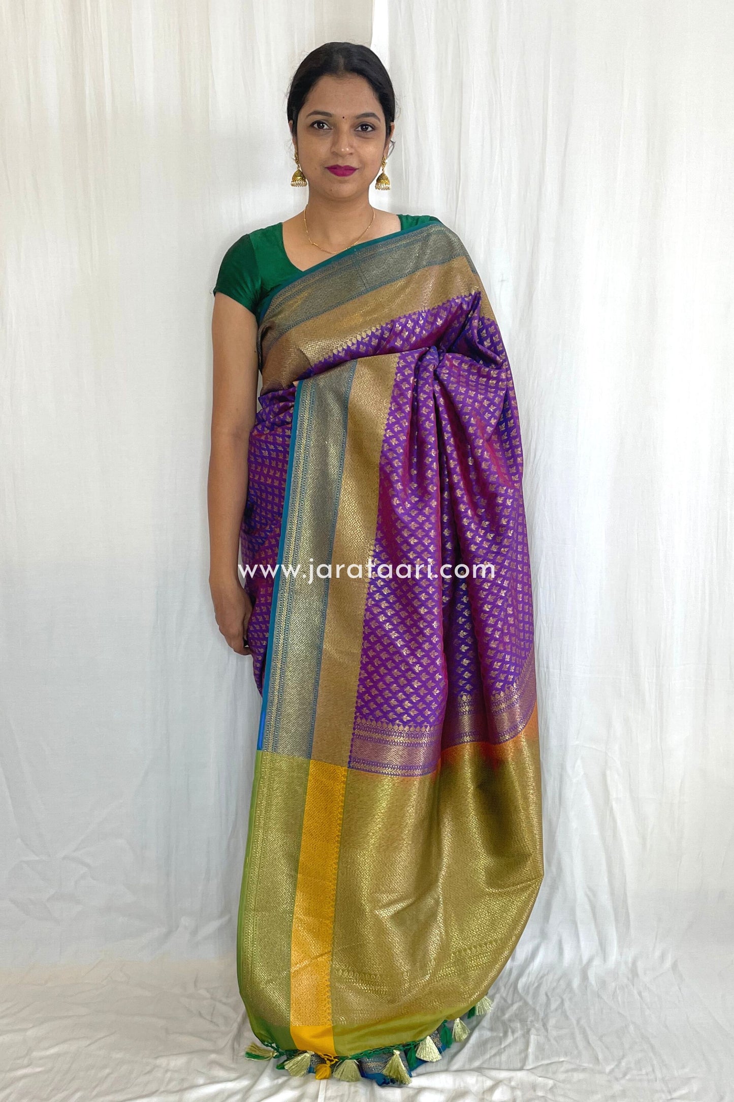 Purple Handloom Semi Katan Silk Banarasi Saree - Sitaara | Jarataari