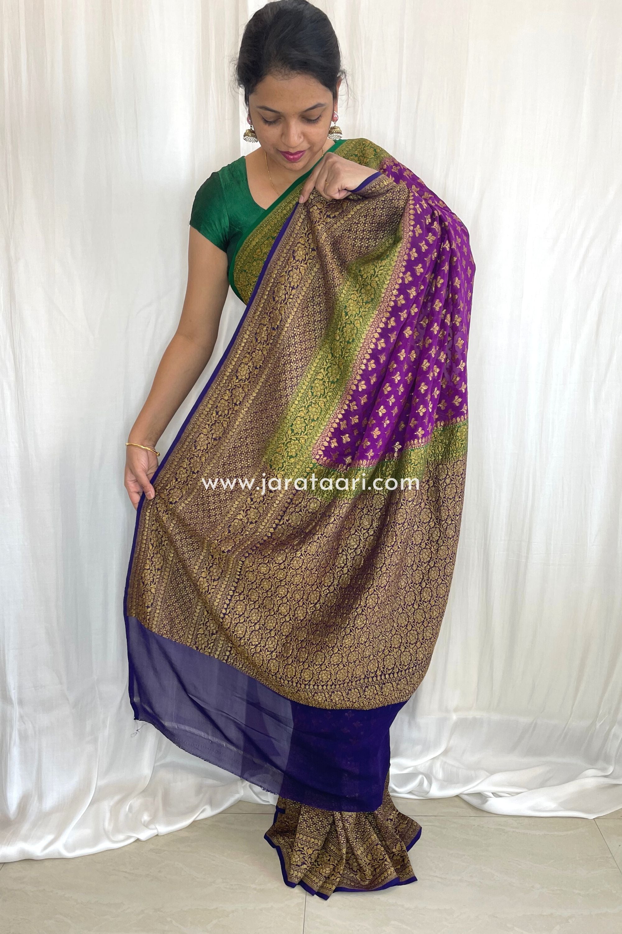 Buy Purple Zari Weaved Viscose Marriage Wear Saree With Blouse From Ethnic  Plus