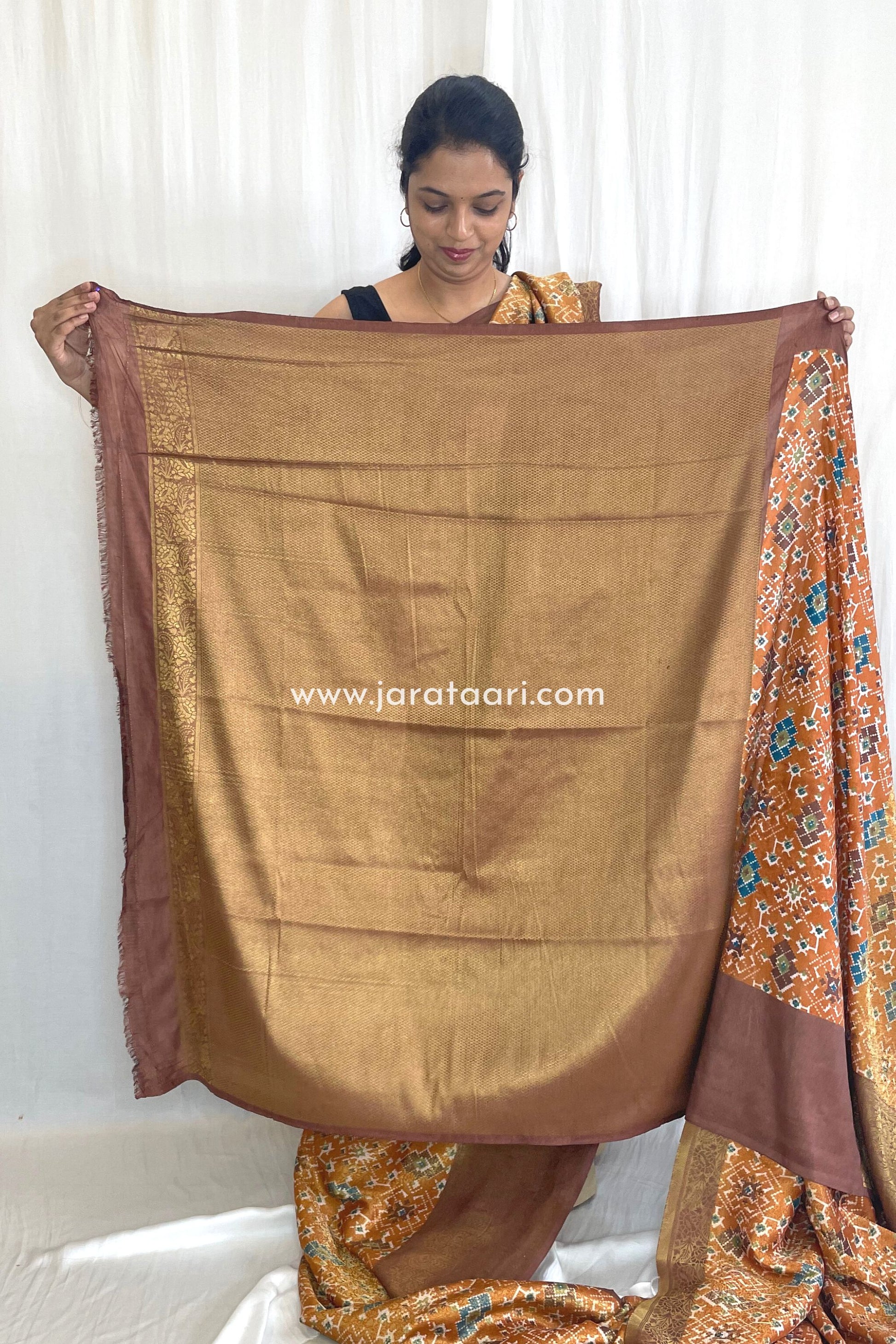 Solid Color Satin Silk Saree in Rust : SPF9840