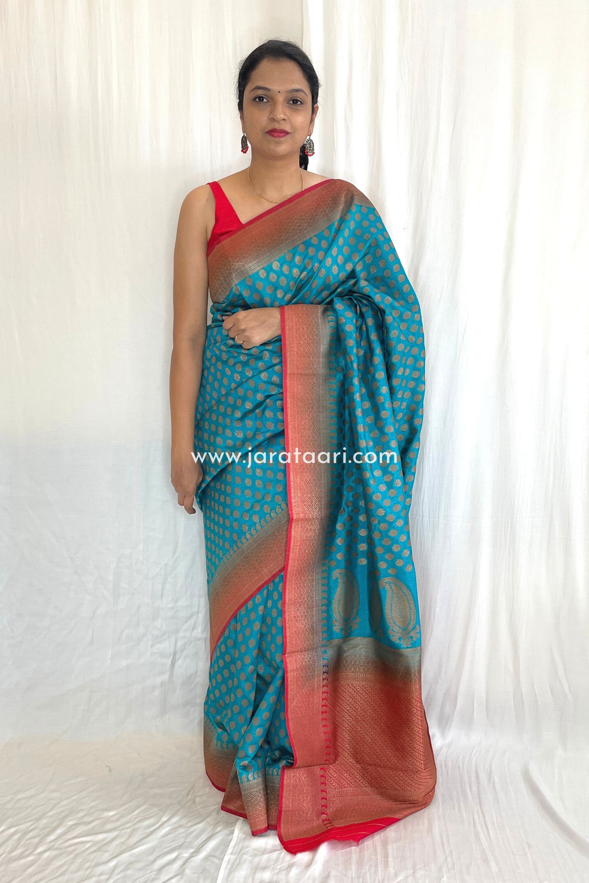 Blue Red Georgette Banarasi Saree Silk Saree - Radha | Jarataari