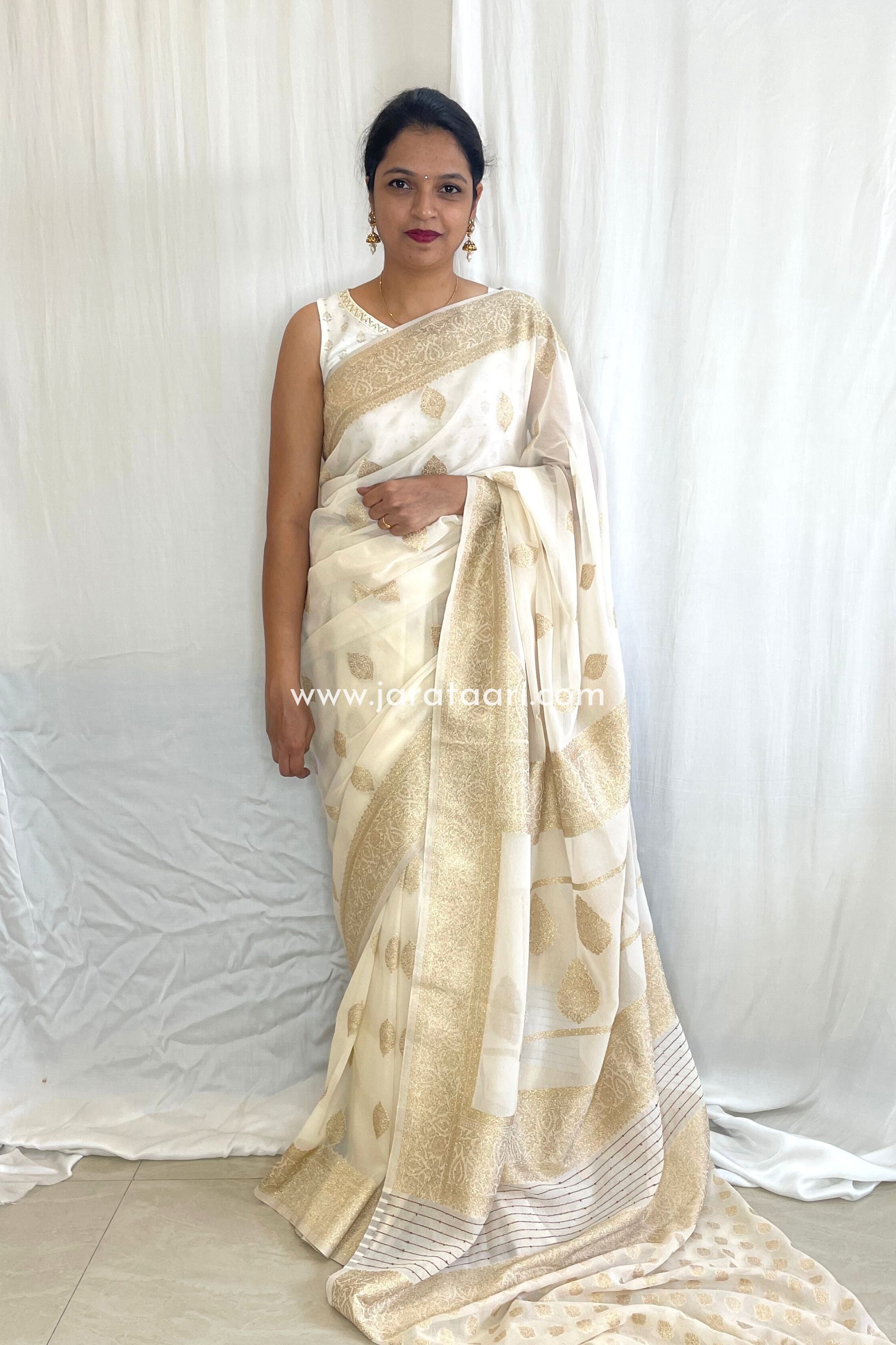 Buy ZILVIRA Woven Kanjivaram Jacquard, Art Silk White, Cream Sarees Online  @ Best Price In India | Flipkart.com