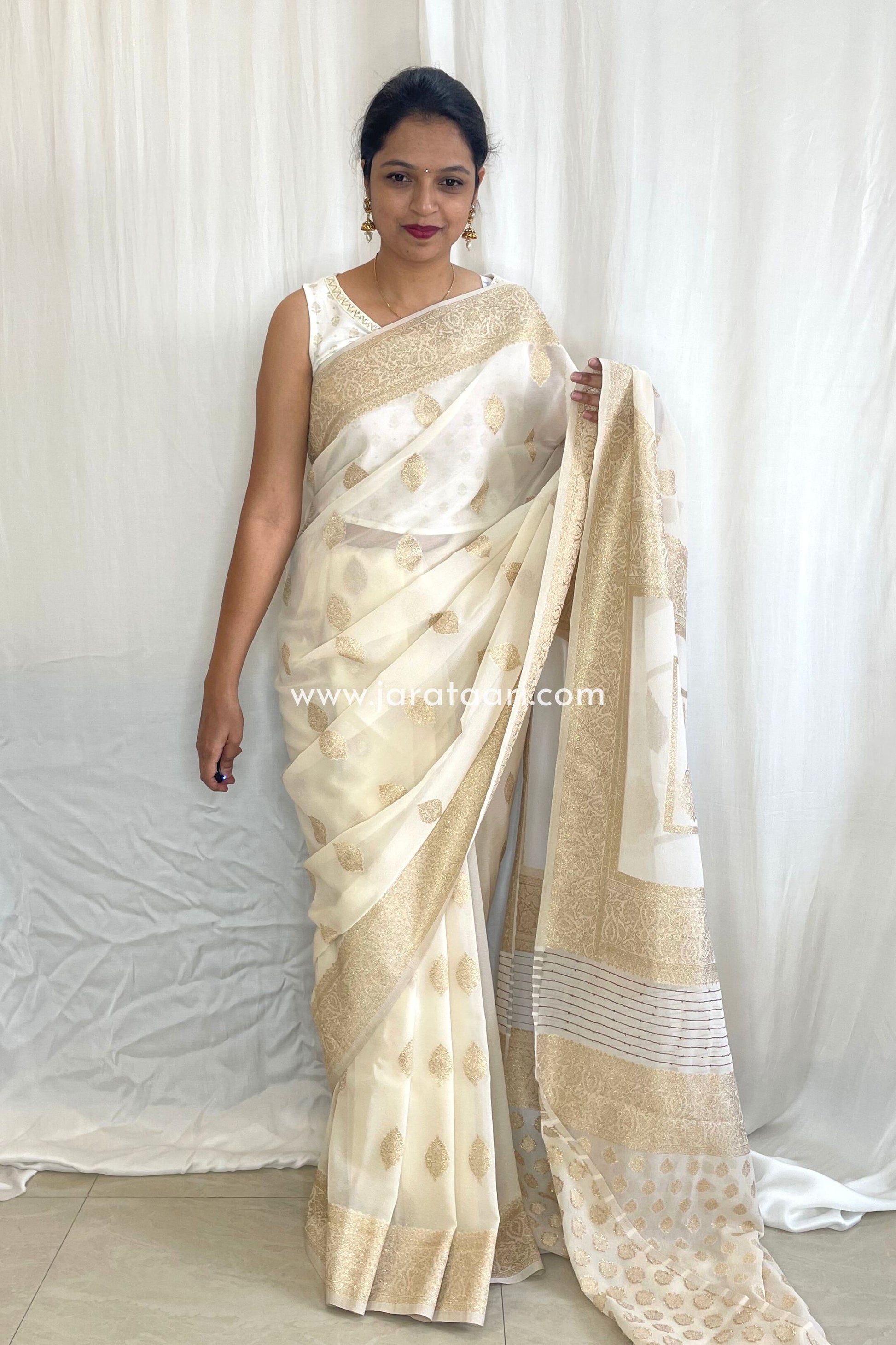 White Georgette Chiffon Banarasi Saree - Amrita