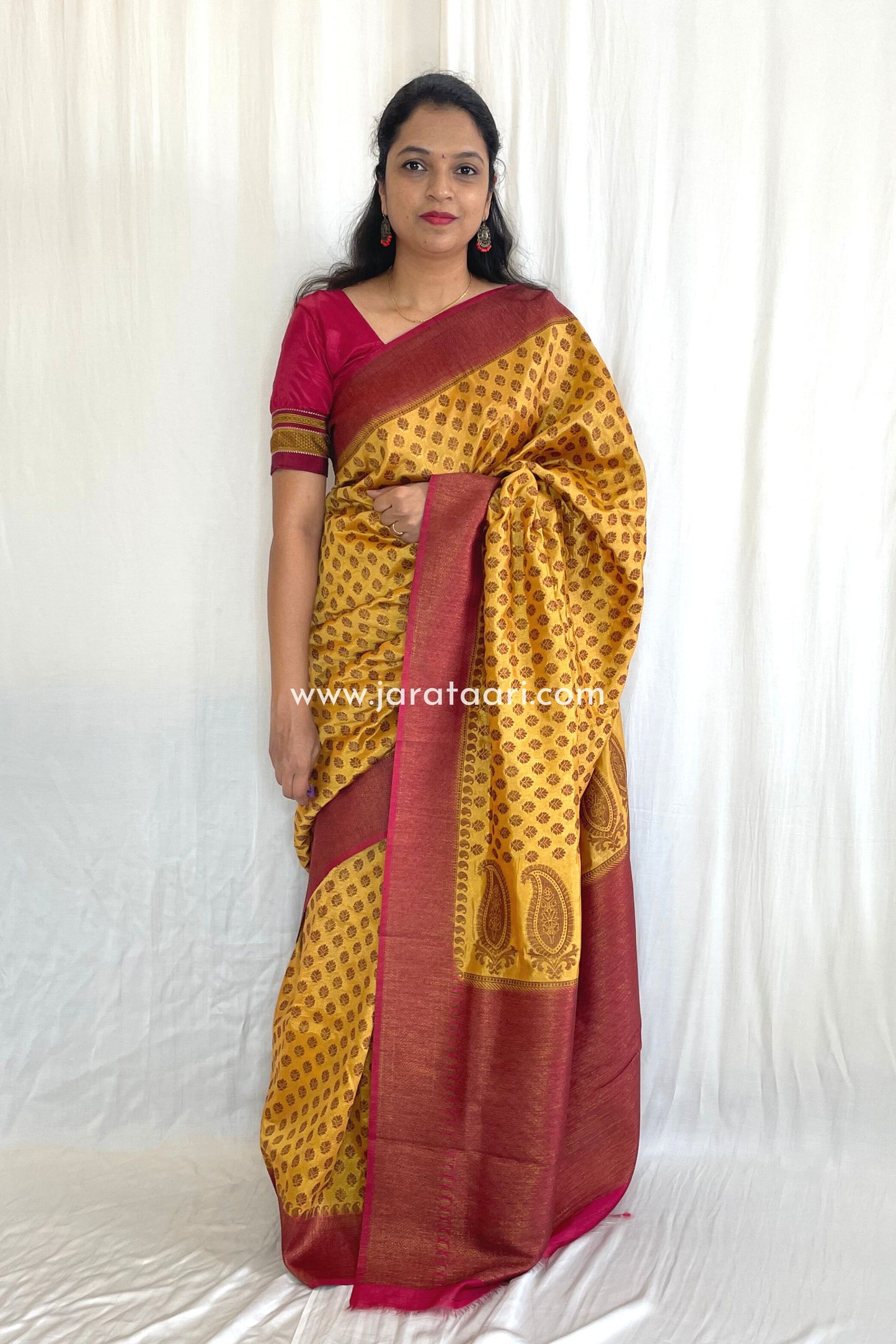 Yellow Red Georgette Banarasi Saree Silk Saree - Radha | Jarataari