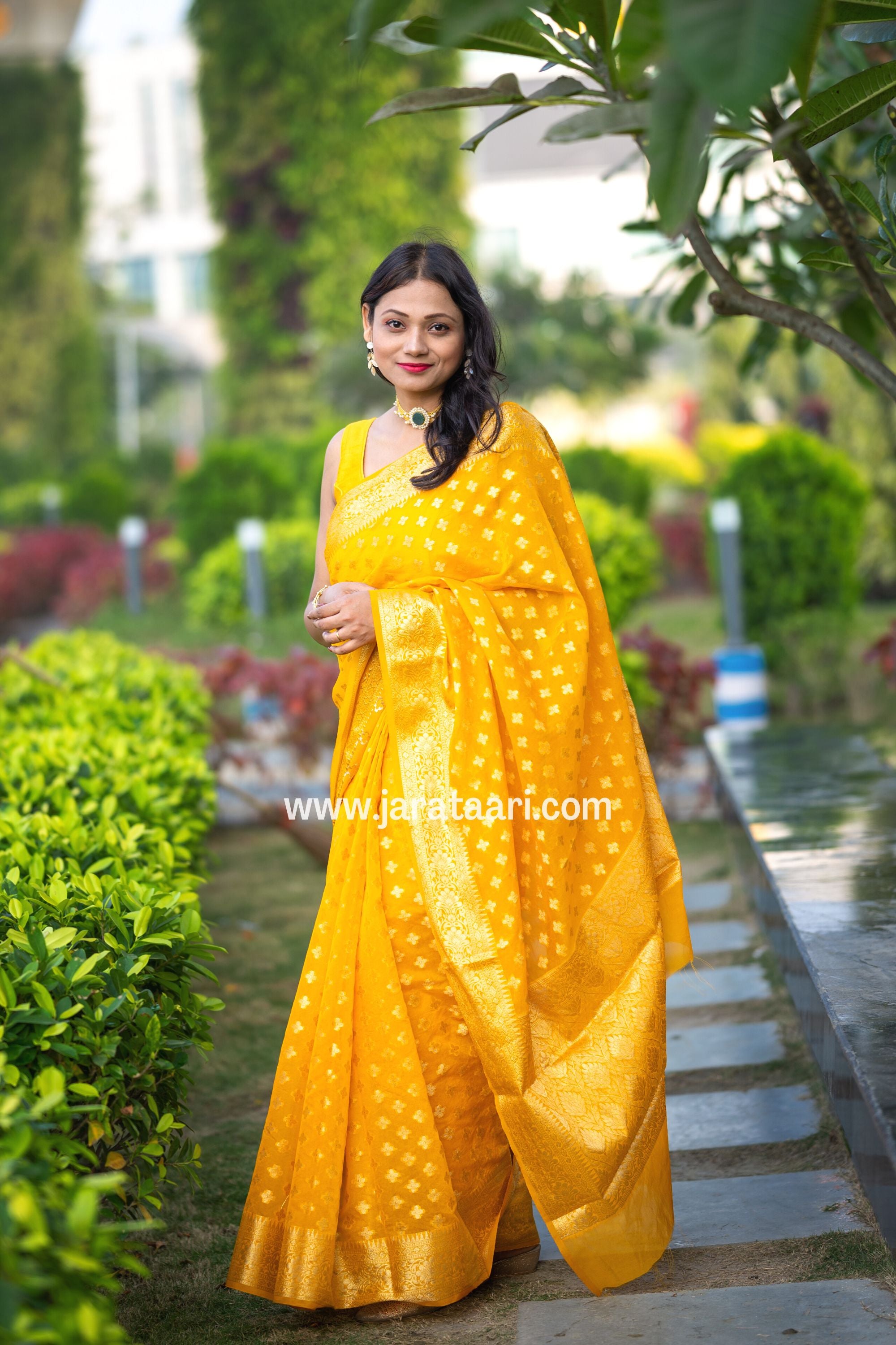 Boat Neck Black Blouse With Classic Yellow Saree